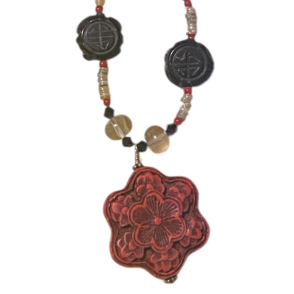 Artisan Cinnabar & More Bead Necklace #7712 ❤️🔥 - Picture 2 of 11